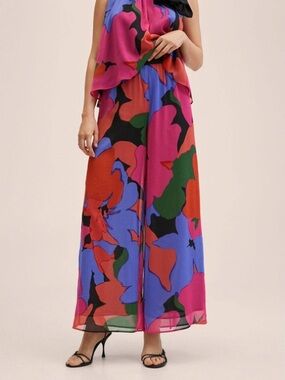 Mango Colorful Abstract Print Wide Leg Pants | Statement Piece | size M